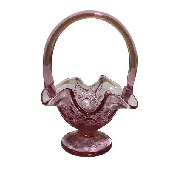 Vintage Fenton Pink Inverted Strawberry Mini Basket - Picture 3 of 7